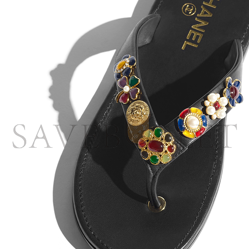 Ch*el thongs lambskin & metal black g46304